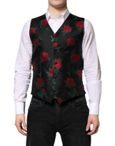 Dolce & Gabbana Red Floral Brocade Formal Men Waistcoat Vest