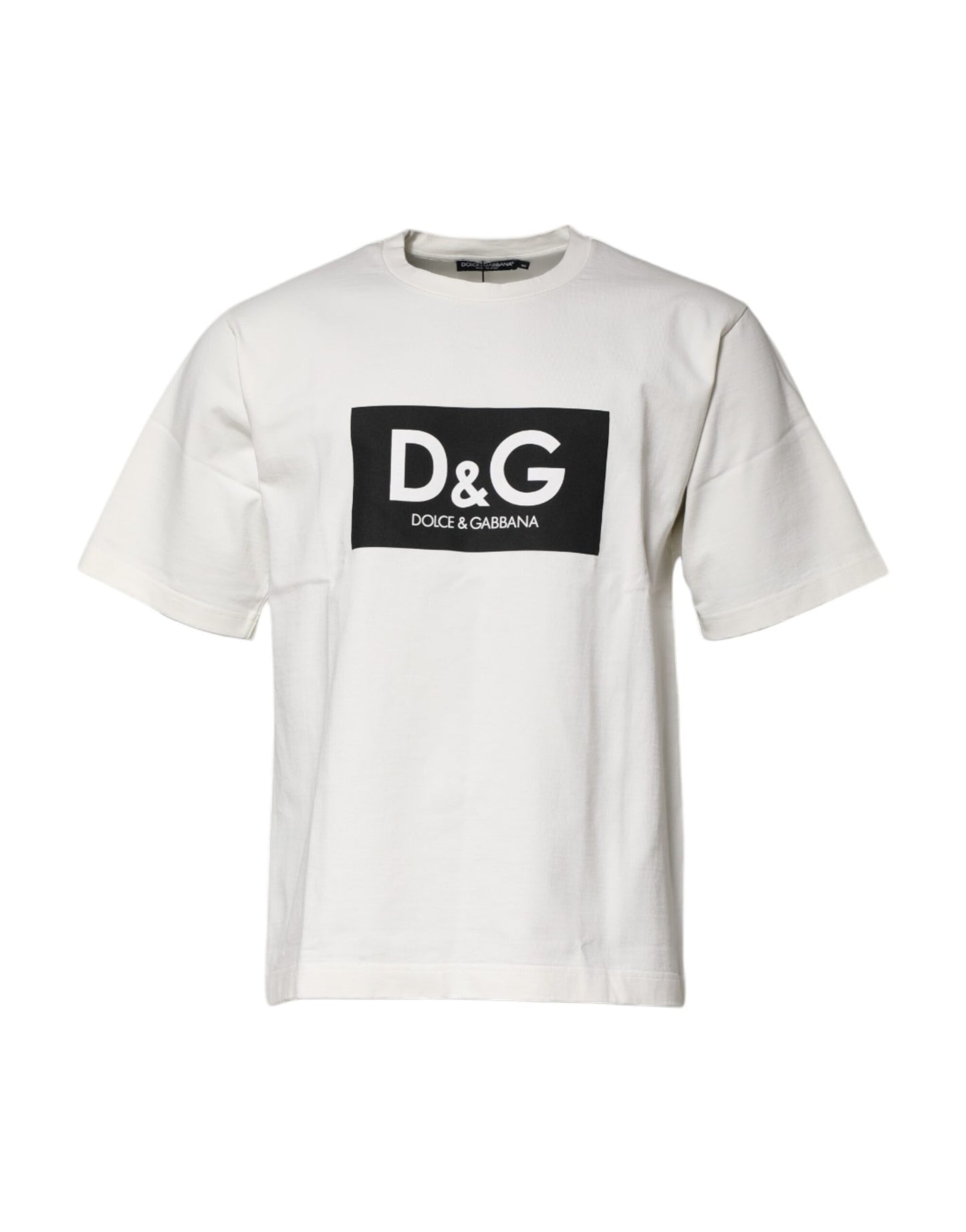 Dolce & Gabbana Hvit Bomull DG Logo Trykk Rund Hals T-skjorte
