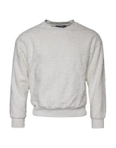 Dolce & Gabbana White Cotton Fleece Crew Neck Sweater