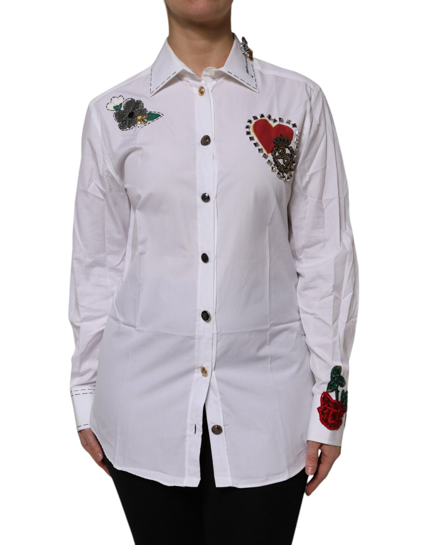 Dolce & Gabbana Vit bomullsskjorttopp med blommig utsmyckning
