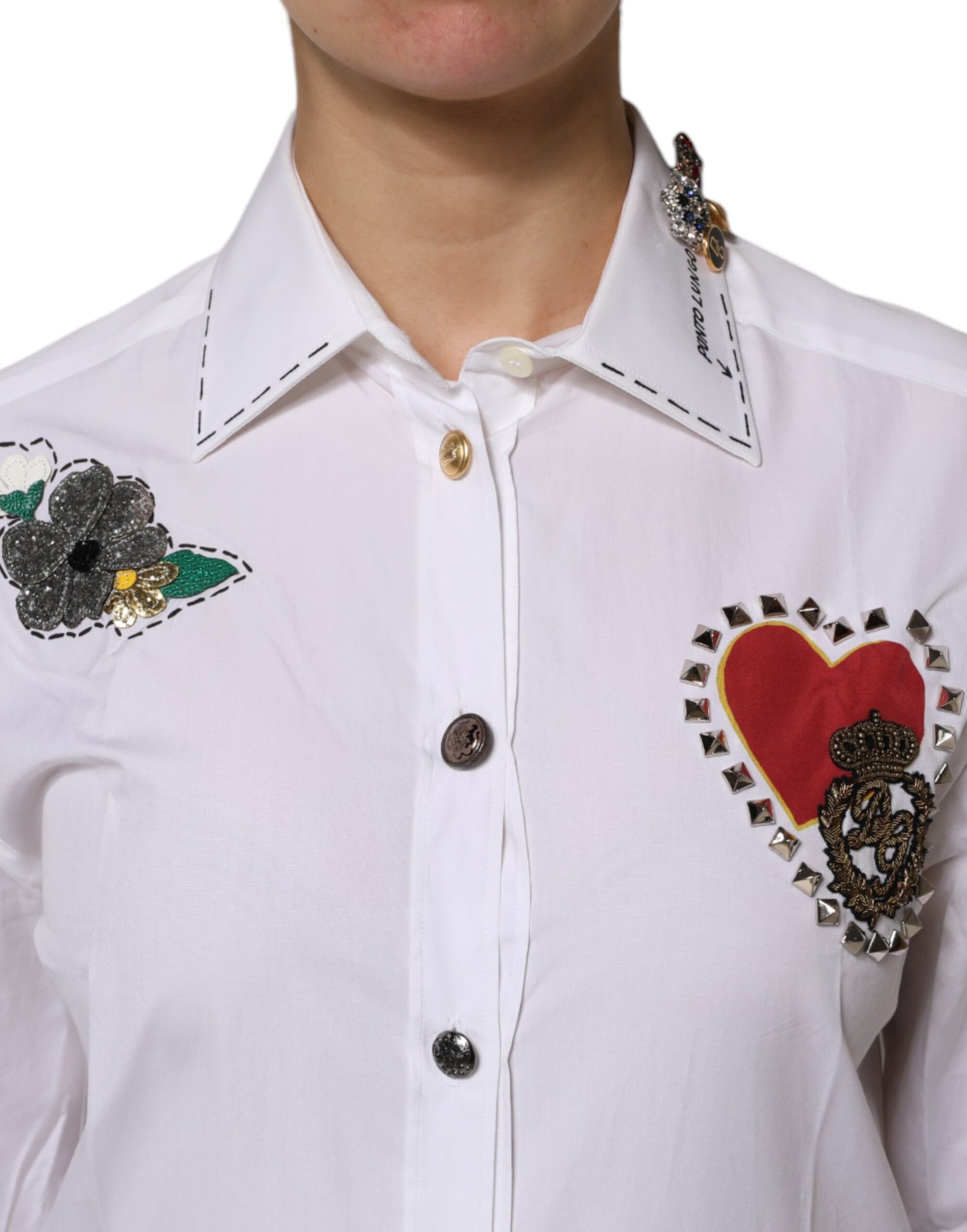 Dolce & Gabbana Vit bomullsskjorttopp med blommig utsmyckning