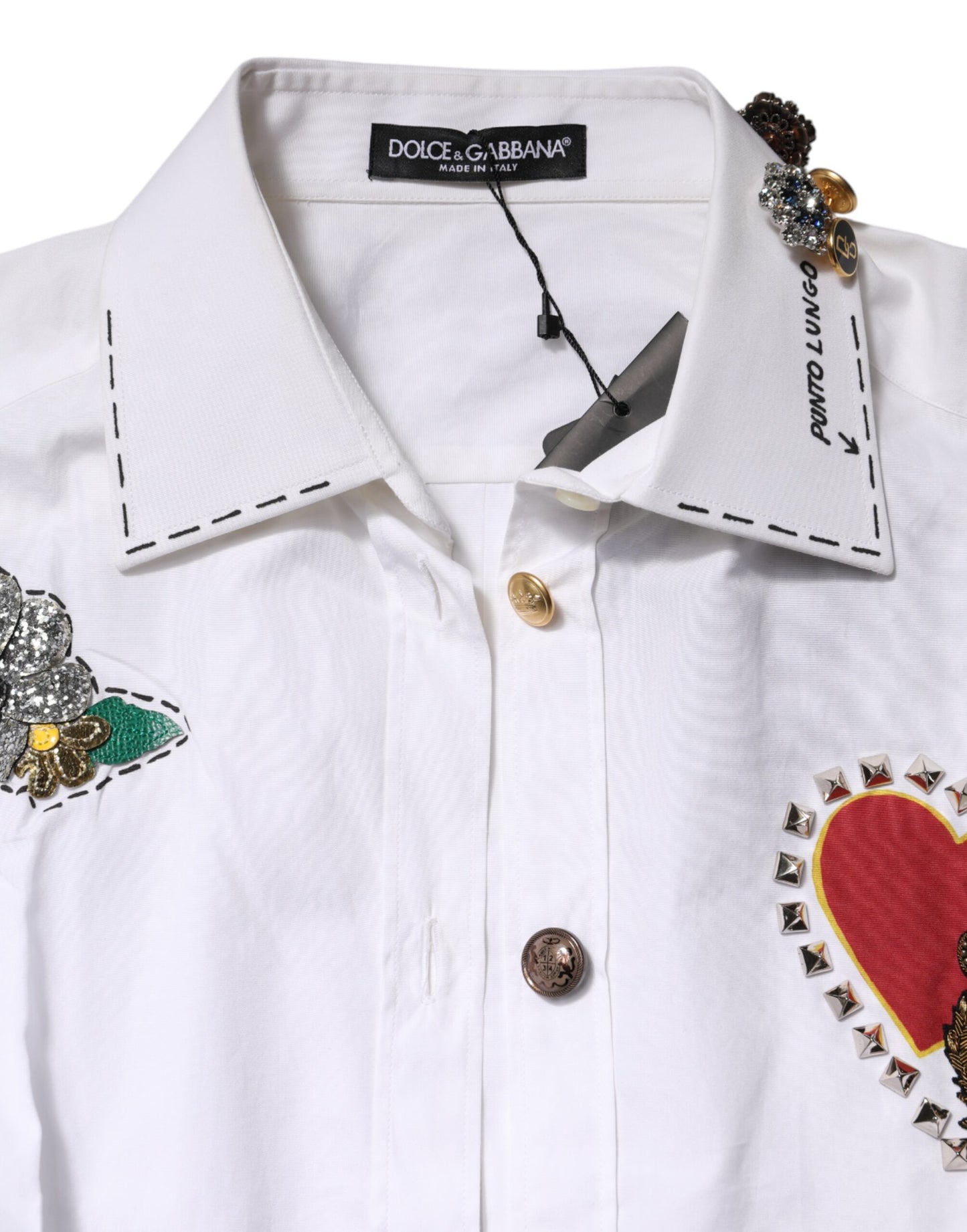 Dolce & Gabbana Vit bomullsskjorttopp med blommig utsmyckning