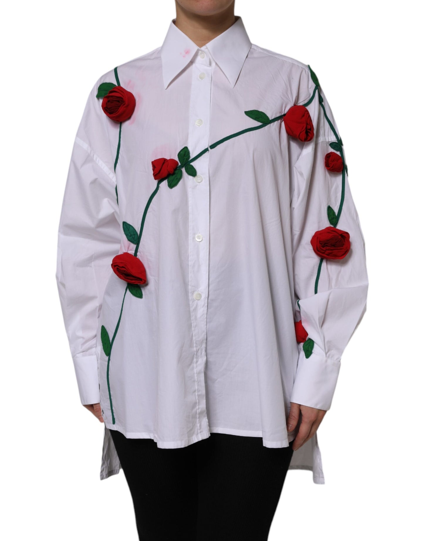 Dolce & Gabbana hvit bomullsskjortetopp med blomsterapplikasjoner