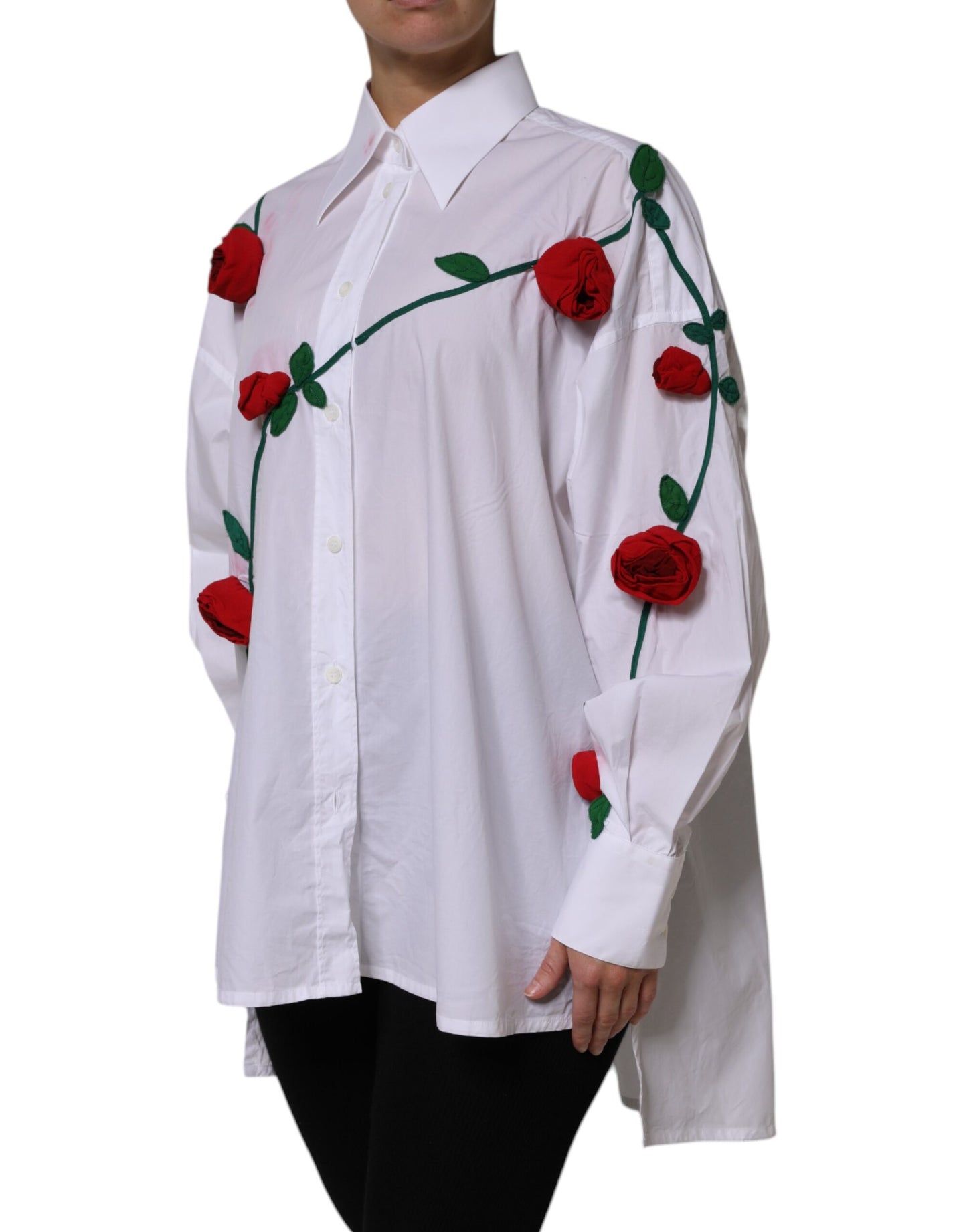 Dolce & Gabbana hvit bomullsskjortetopp med blomsterapplikasjoner