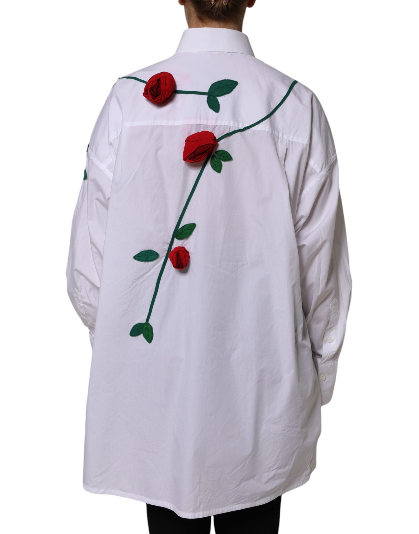 Dolce & Gabbana hvit bomullsskjortetopp med blomsterapplikasjoner