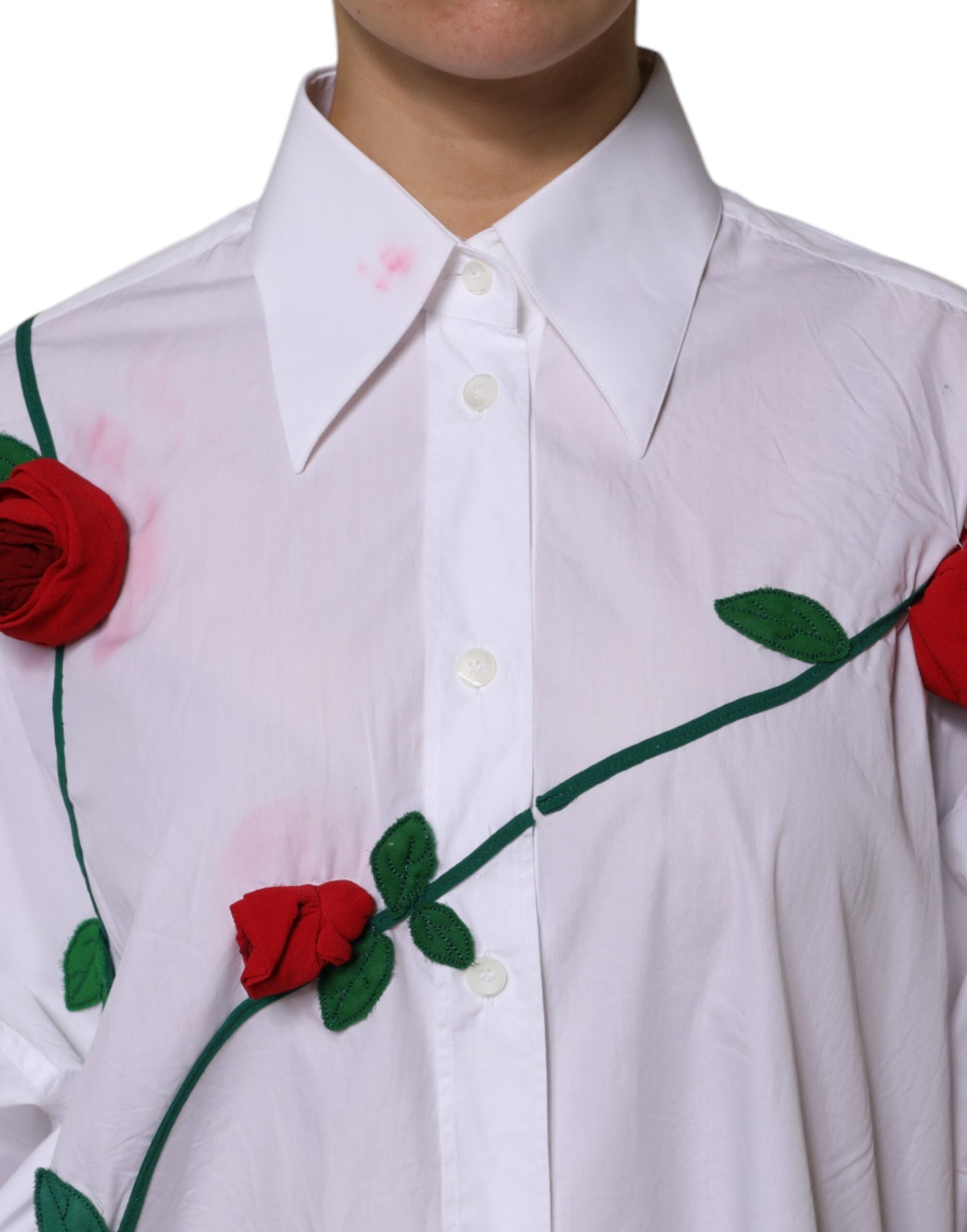 Dolce & Gabbana hvit bomullsskjortetopp med blomsterapplikasjoner