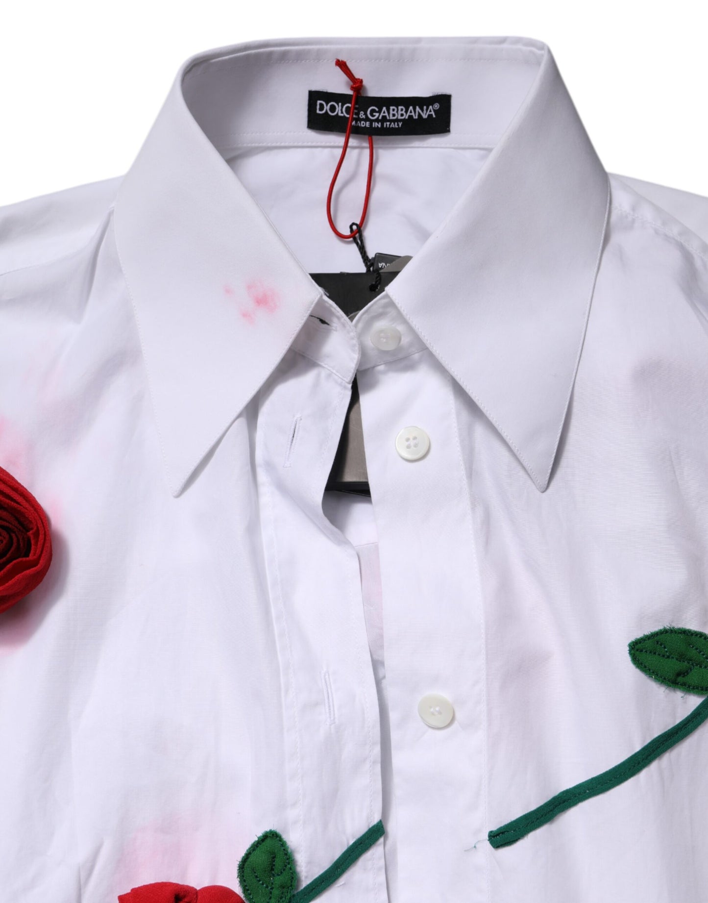 Dolce & Gabbana hvit bomullsskjortetopp med blomsterapplikasjoner