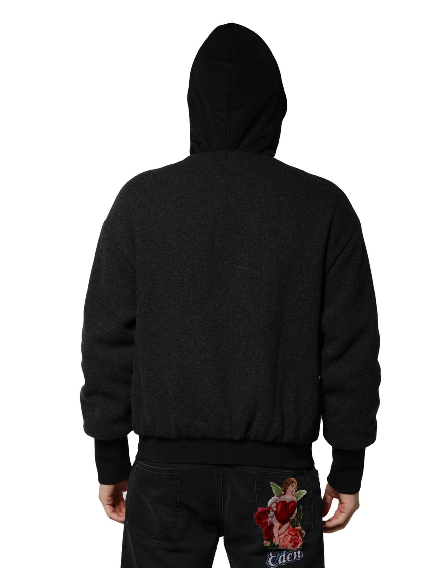 Dolce & Gabbana Svart DG Logo Plack Bomberjacka med Huva