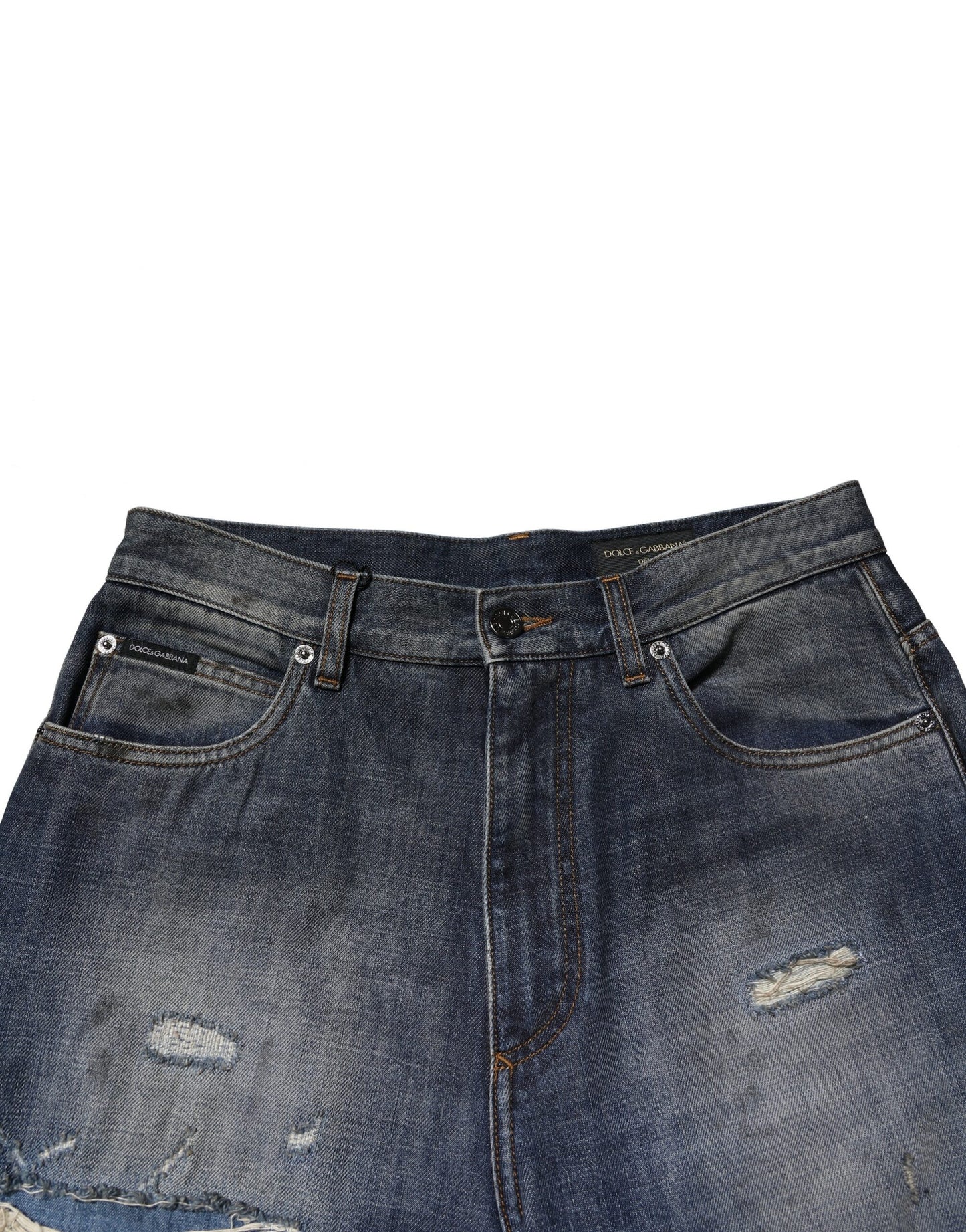 Dolce & Gabbana Blå Tvättade Trasiga Bomull Herrjeans