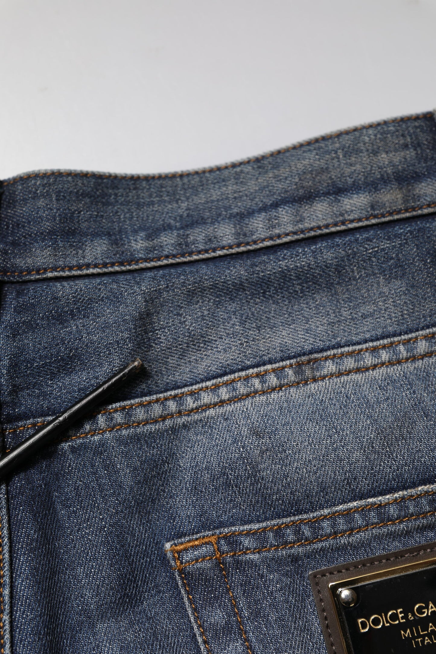 Dolce & Gabbana Blå Tvättade Trasiga Bomull Herrjeans