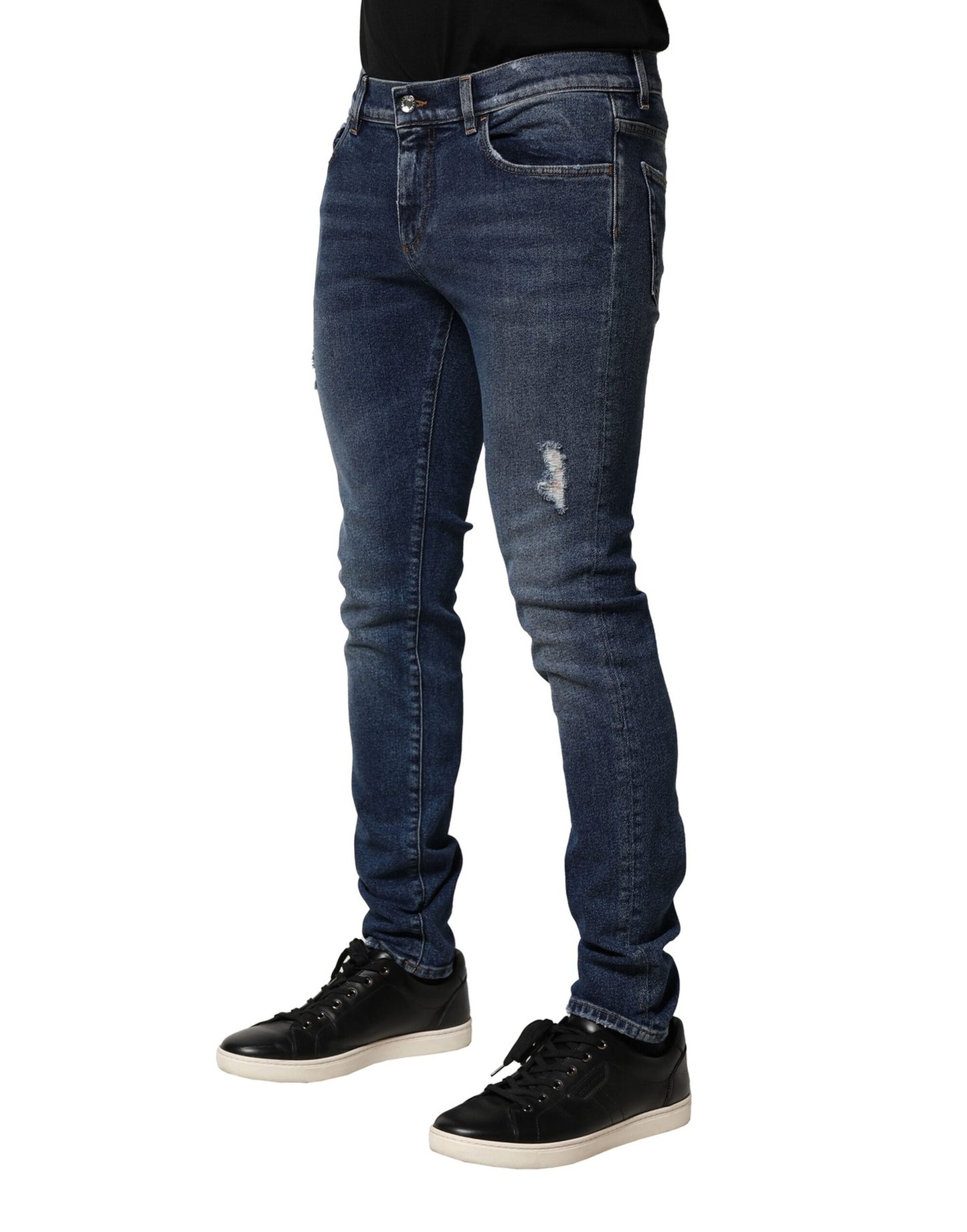 Dolce & Gabbana Blå Tvättade Skinny Bomullsjeans