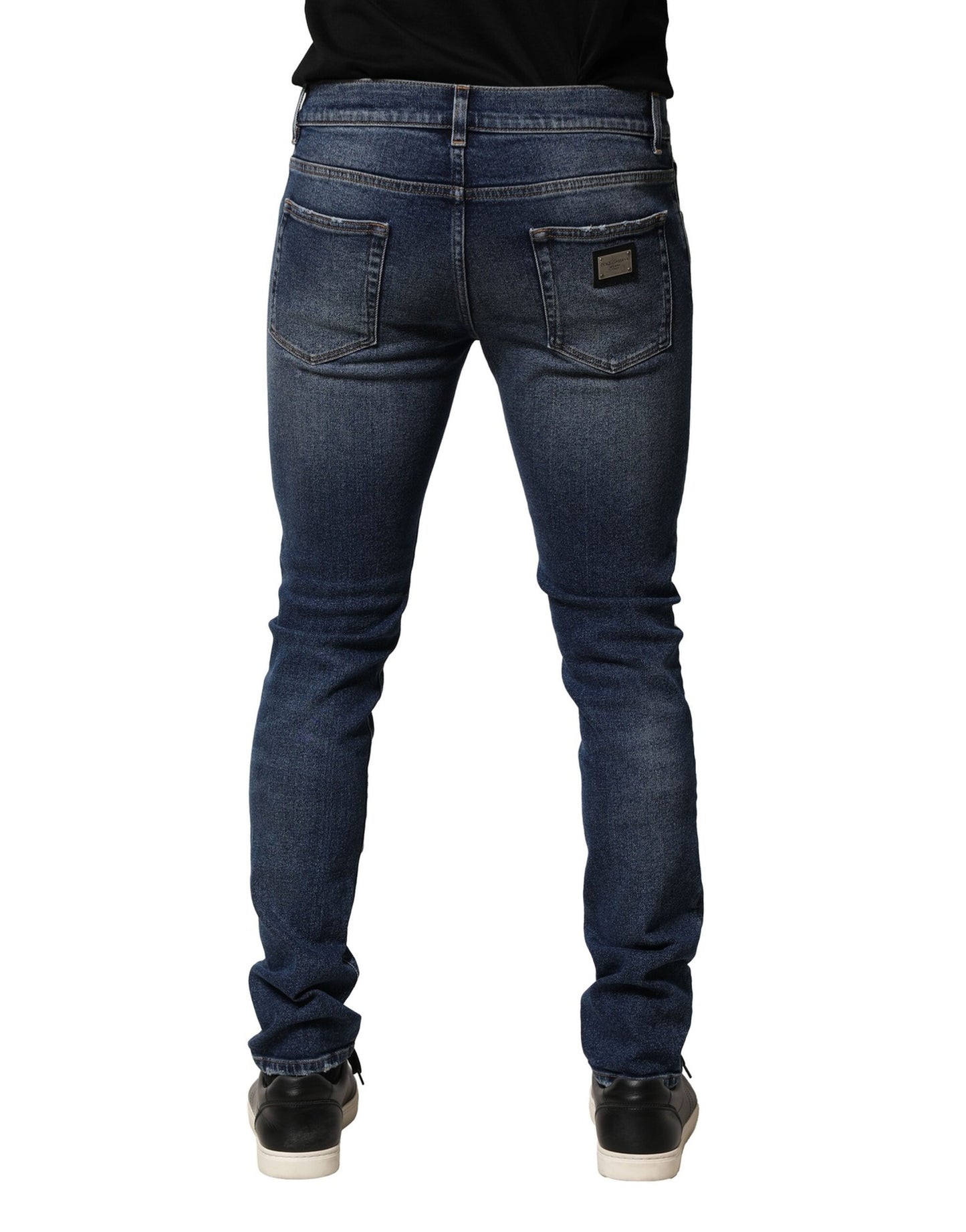 Dolce & Gabbana Blå Tvättade Skinny Bomullsjeans