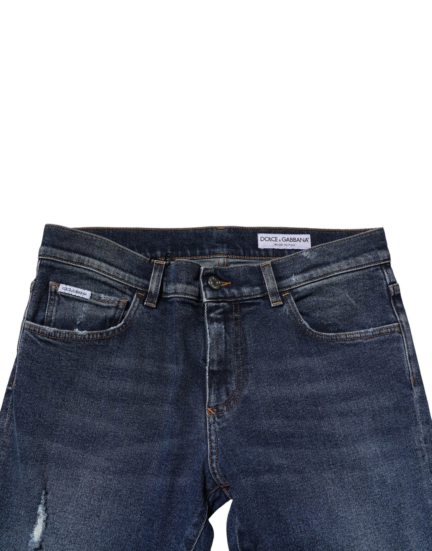 Dolce & Gabbana Blå Tvättade Skinny Bomullsjeans