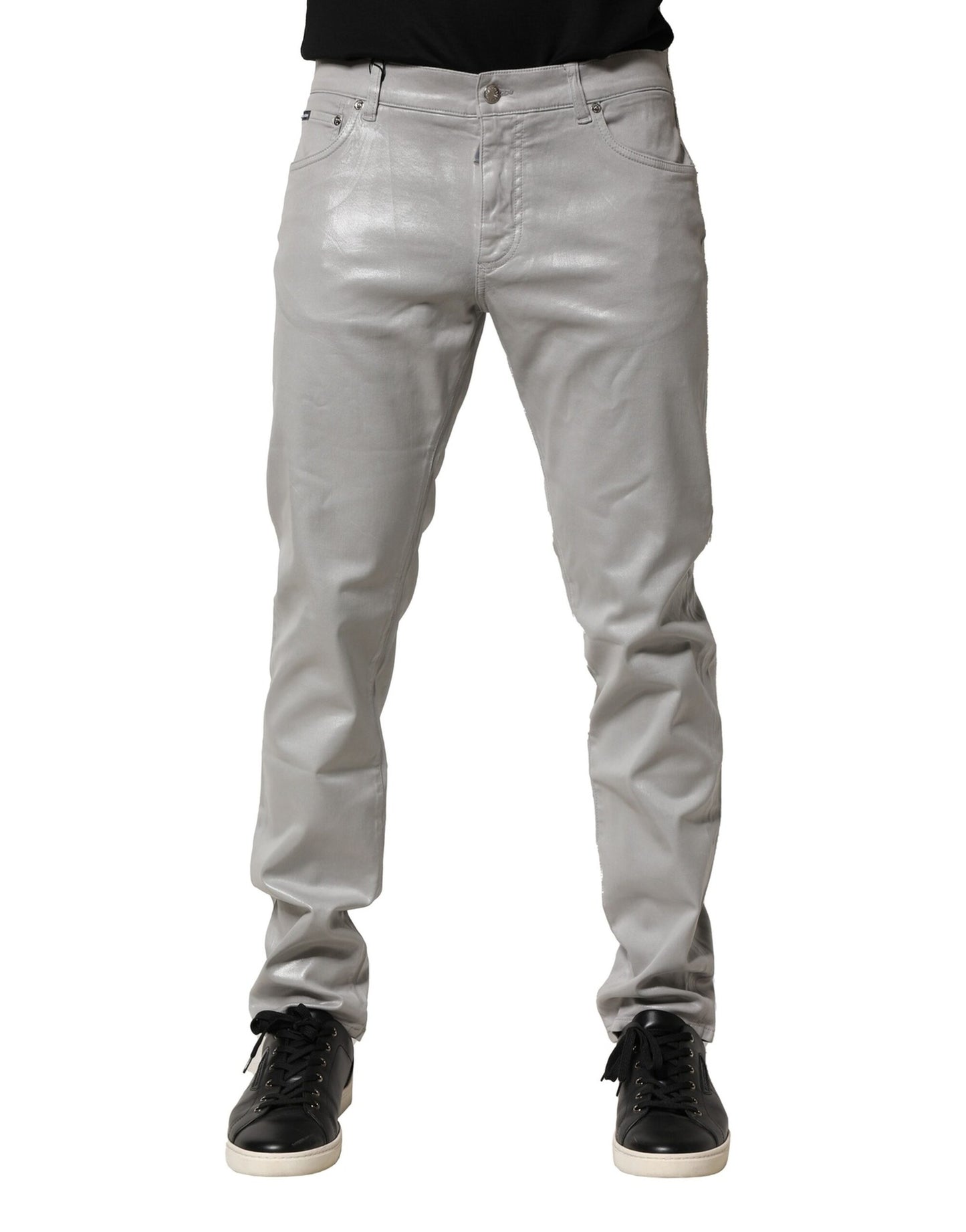Dolce & Gabbana Silverfärgade bomullsstretchiga smala denimjeans
