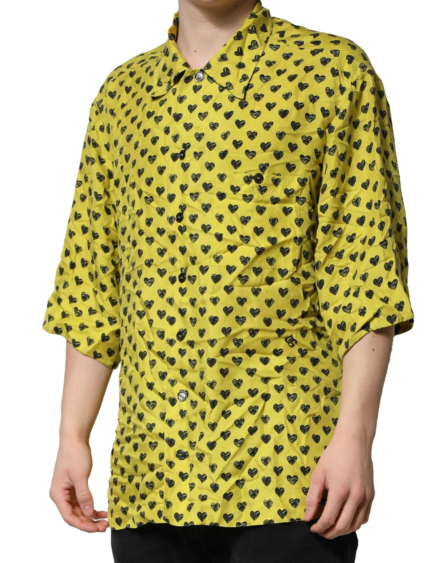 Dolce & Gabbana Gul Hjärt Kortärmad Herrskjorta