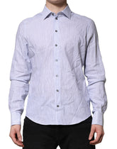 Dolce & Gabbana White Blue Striped Cotton Dress Formal Shirt