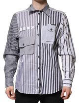 Dolce & Gabbana White Gray Striped Cotton Men Casual Shirt