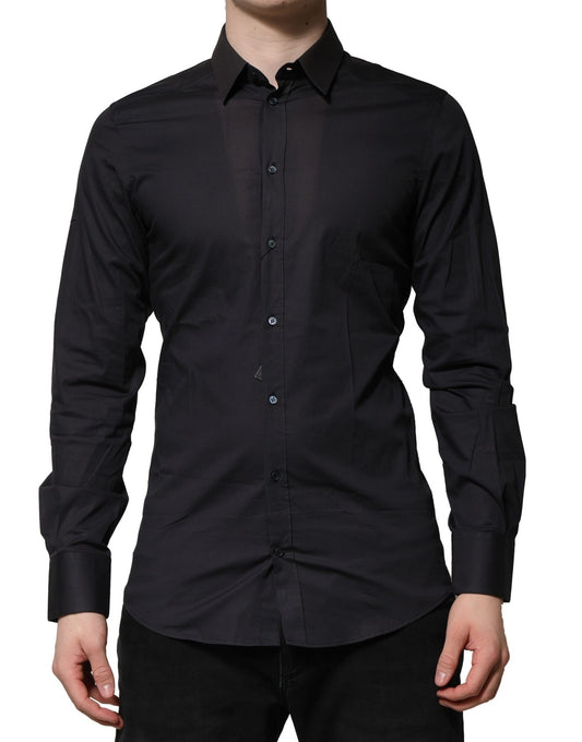 Dolce & Gabbana Blue Cotton GOLD Long Sleeves Formal Shirt