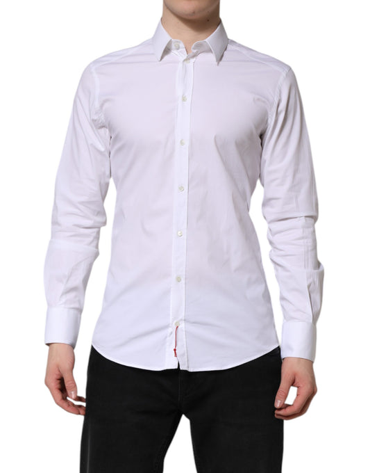 Dolce & Gabbana White GOLD Cotton Dress Formal Shirt