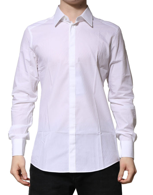 Dolce & Gabbana White GOLD Cotton Long Sleeves Men Formal Shirt