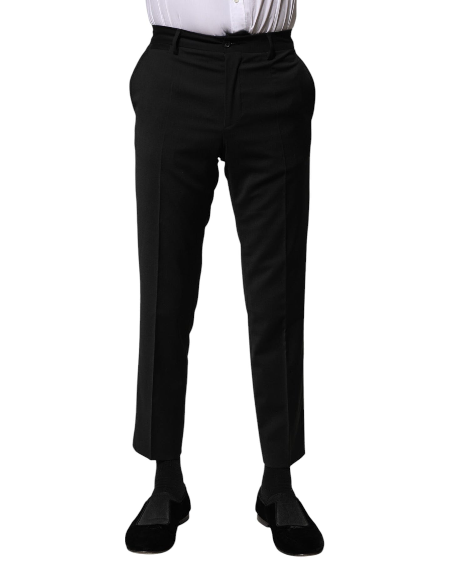 Dolce & Gabbana Svarta Ull Formella Herrbyxor Beskurna