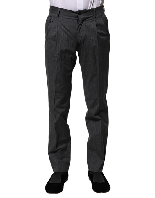 Dolce & Gabbana Gray Striped Cotton Formal Pants