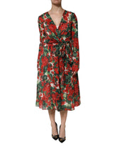 Dolce & Gabbana Multicolor Floral Long Sleeves V-neck Dress