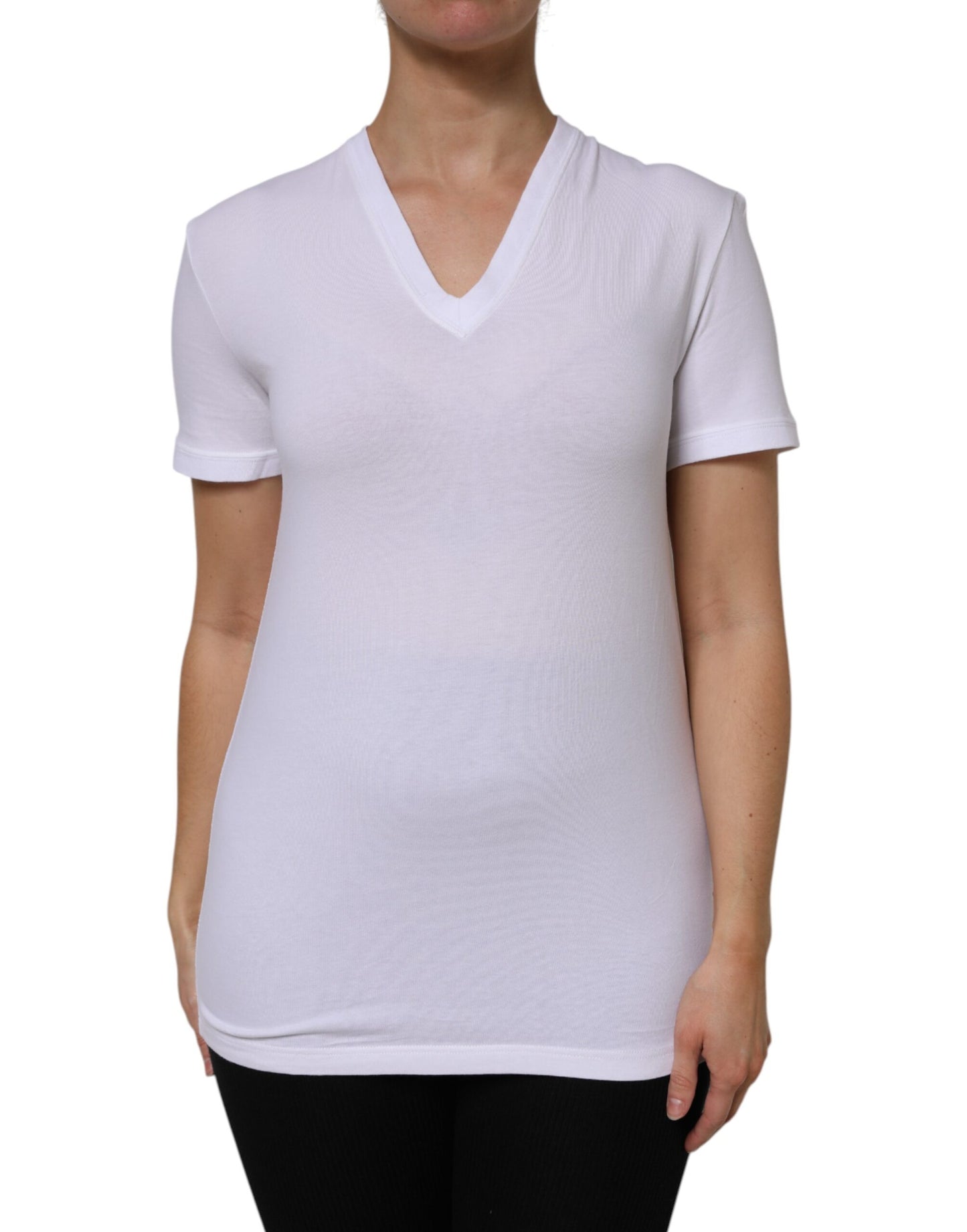 Dolce & Gabbana Vit bomulls-t-shirt med korta ärmar och v-ringning