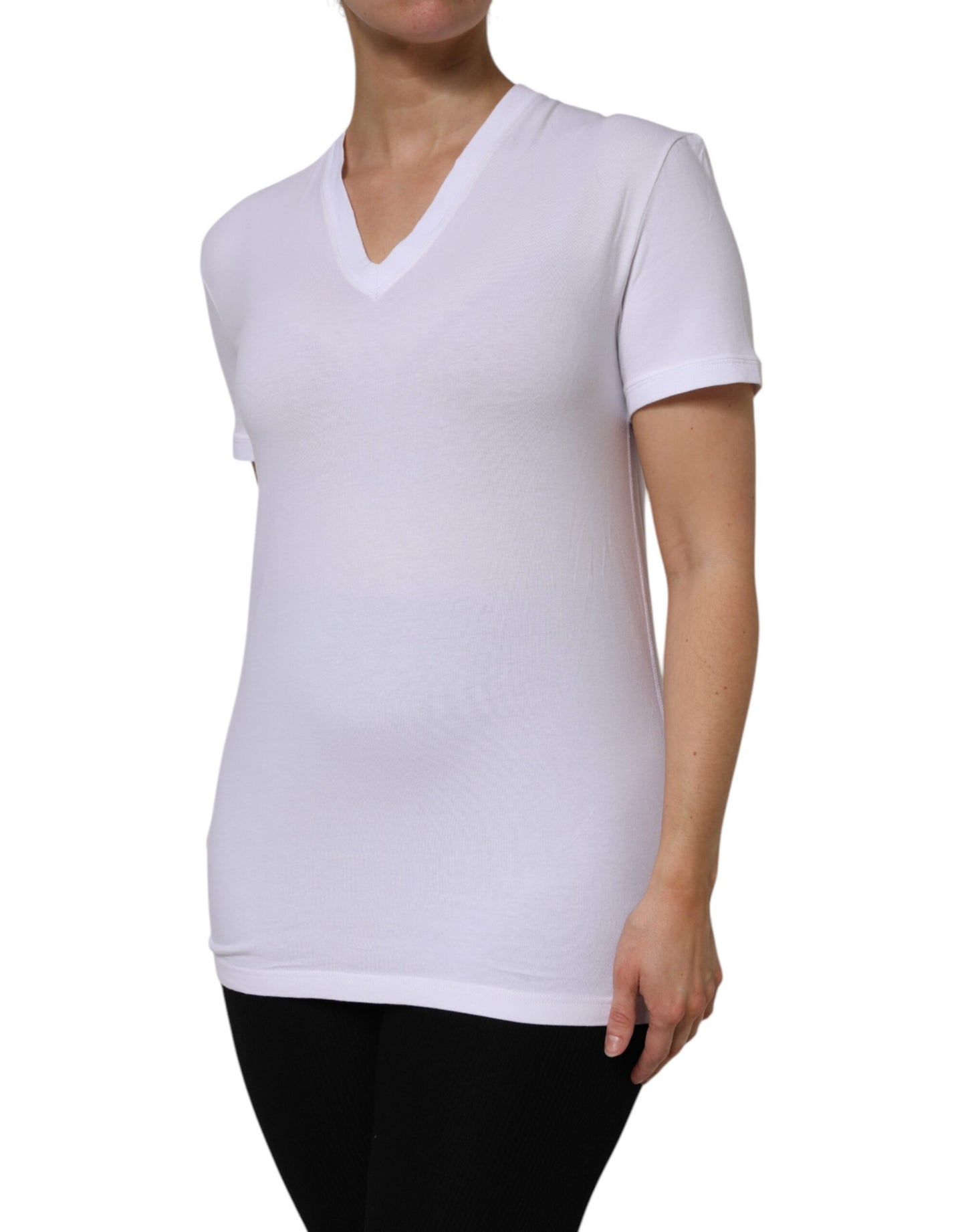 Dolce & Gabbana Vit bomulls-t-shirt med korta ärmar och v-ringning