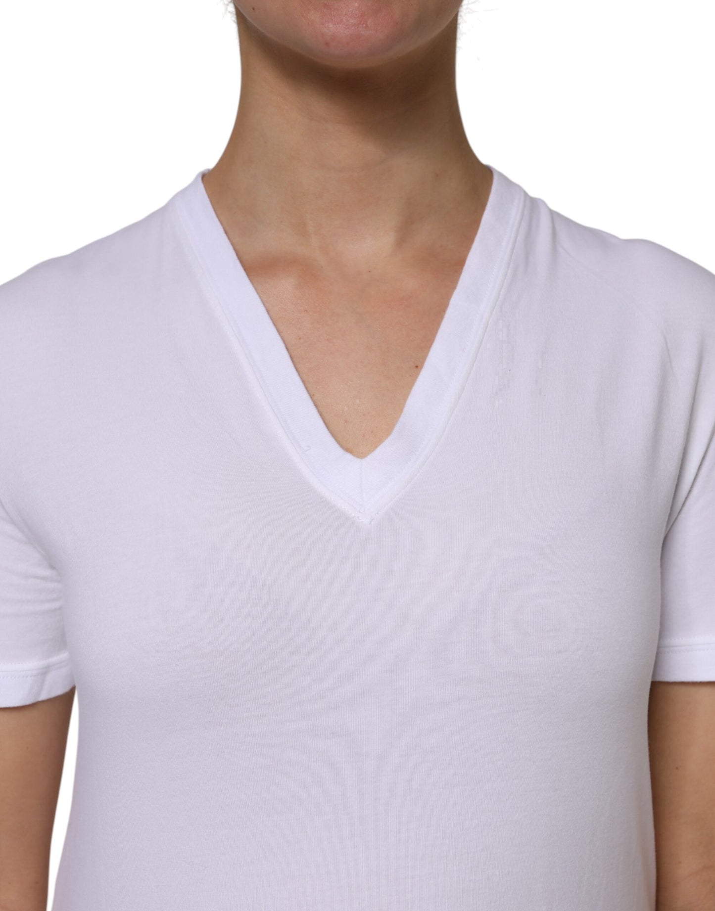 Dolce & Gabbana Vit bomulls-t-shirt med korta ärmar och v-ringning