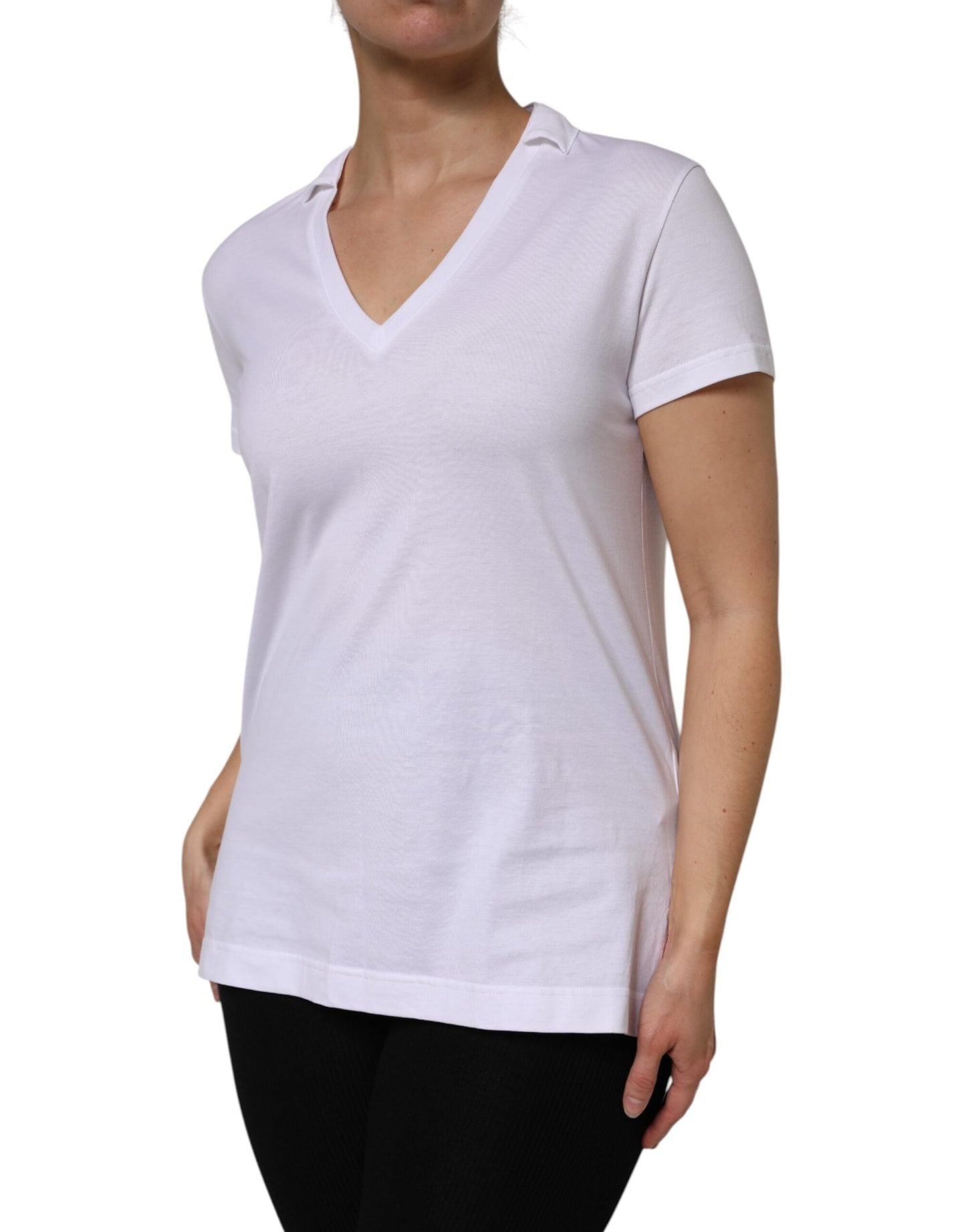 Dolce & Gabbana Vit bomulls-t-shirt med kort ärm och v-ringning