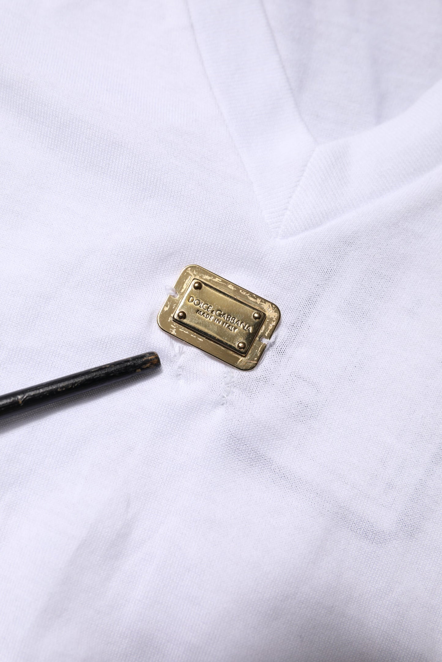 Dolce & Gabbana Vit bomulls-t-shirt med kort ärm och v-ringning