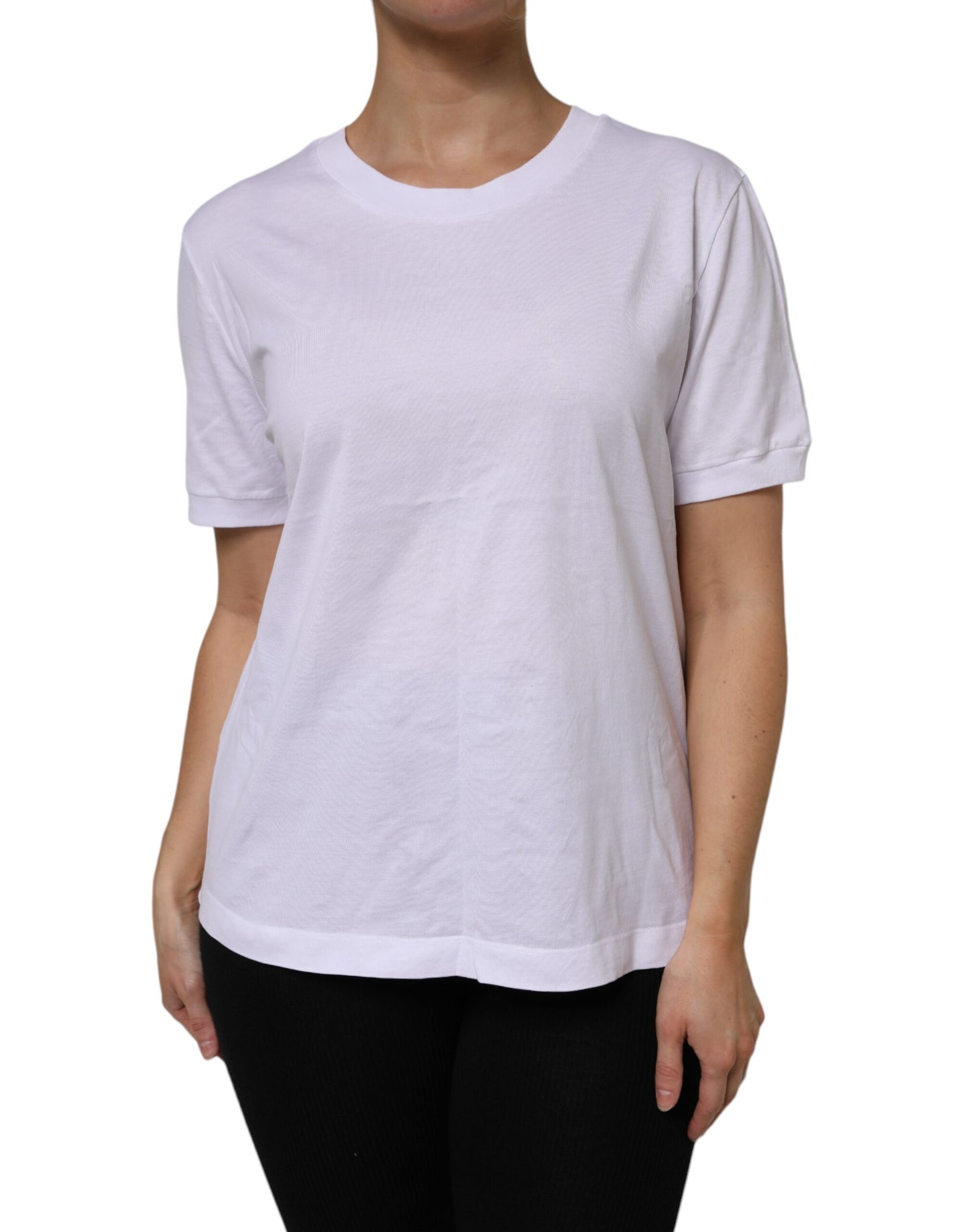Dolce & Gabbana Hvit bomulls-T-skjorte med korte ermer og rund hals