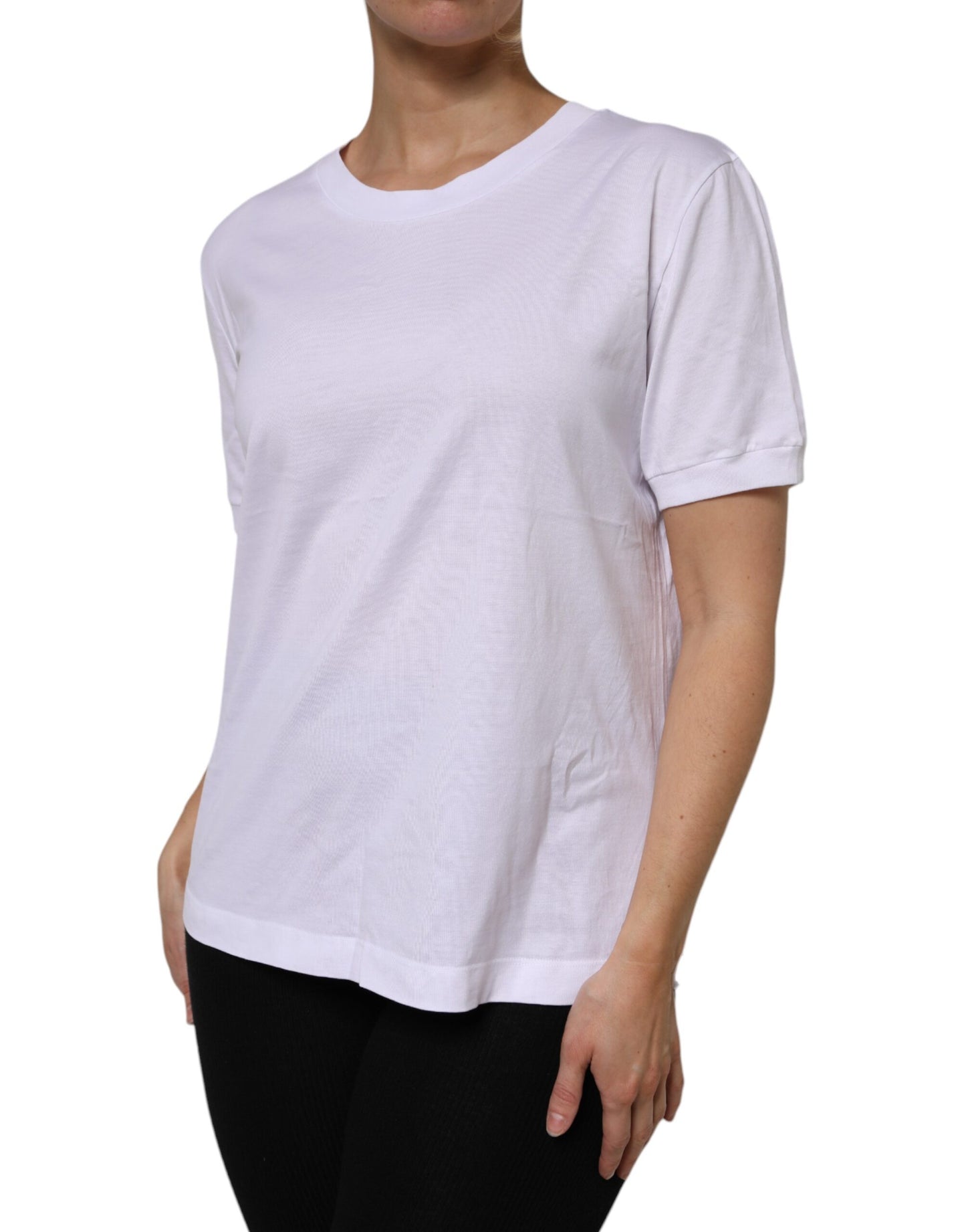 Dolce & Gabbana Hvit bomulls-T-skjorte med korte ermer og rund hals