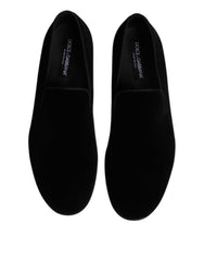 Dolce & Gabbana Black Velvet Slip On Loafers Formal Shoes