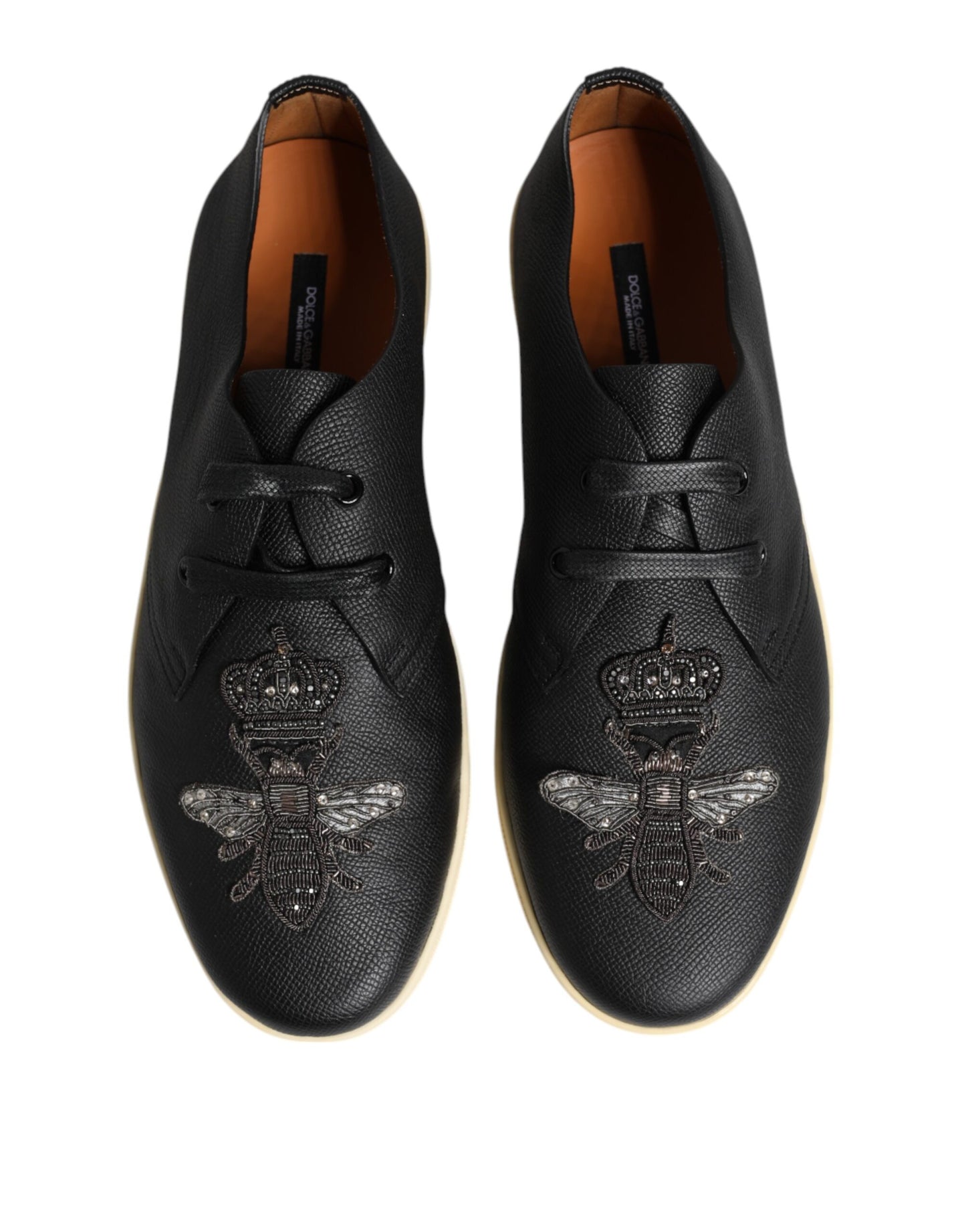 Dolce & Gabbana svarta läder Bee Crown låga sneakers