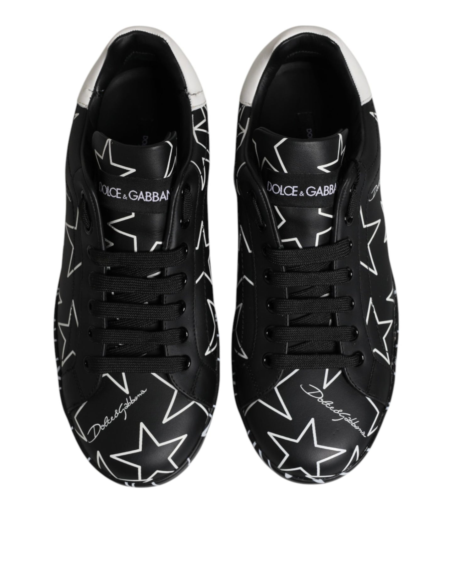 Dolce & Gabbana Svarta Vita Stjärnor Låga Herr Sneakers Skor