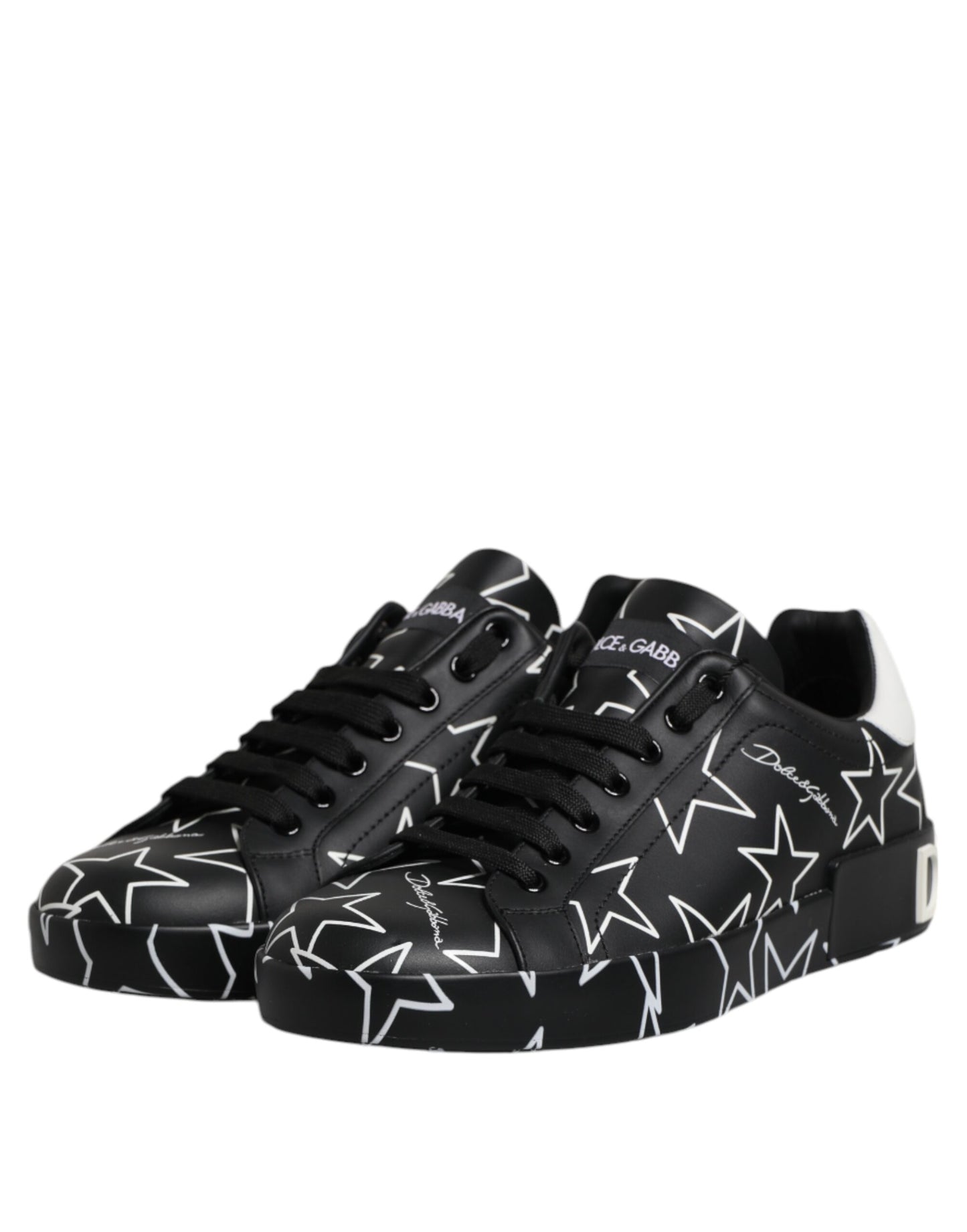 Dolce & Gabbana Svarta Vita Stjärnor Låga Herr Sneakers Skor