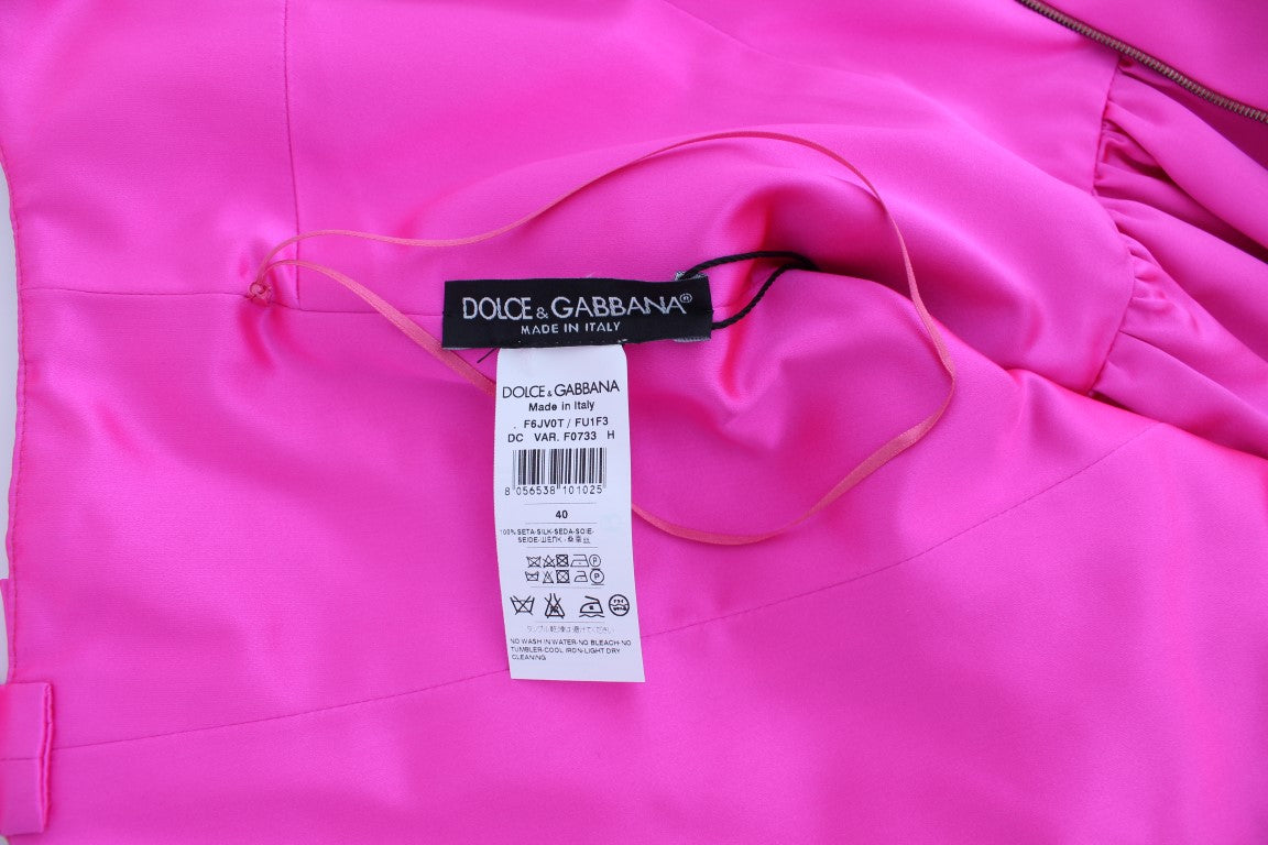 Dolce & Gabbana Rosa Sidenklänning med Lång Slida och Balklänning