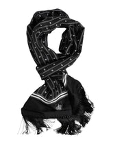 Dolce & Gabbana Black Silk Printed Fringes Men Foulard Scarf