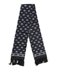 Dolce & Gabbana Black Silk Crown Fringes Men Foulard Scarf