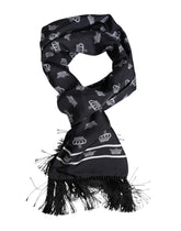 Dolce & Gabbana Black Silk Crown Fringes Men Foulard Scarf