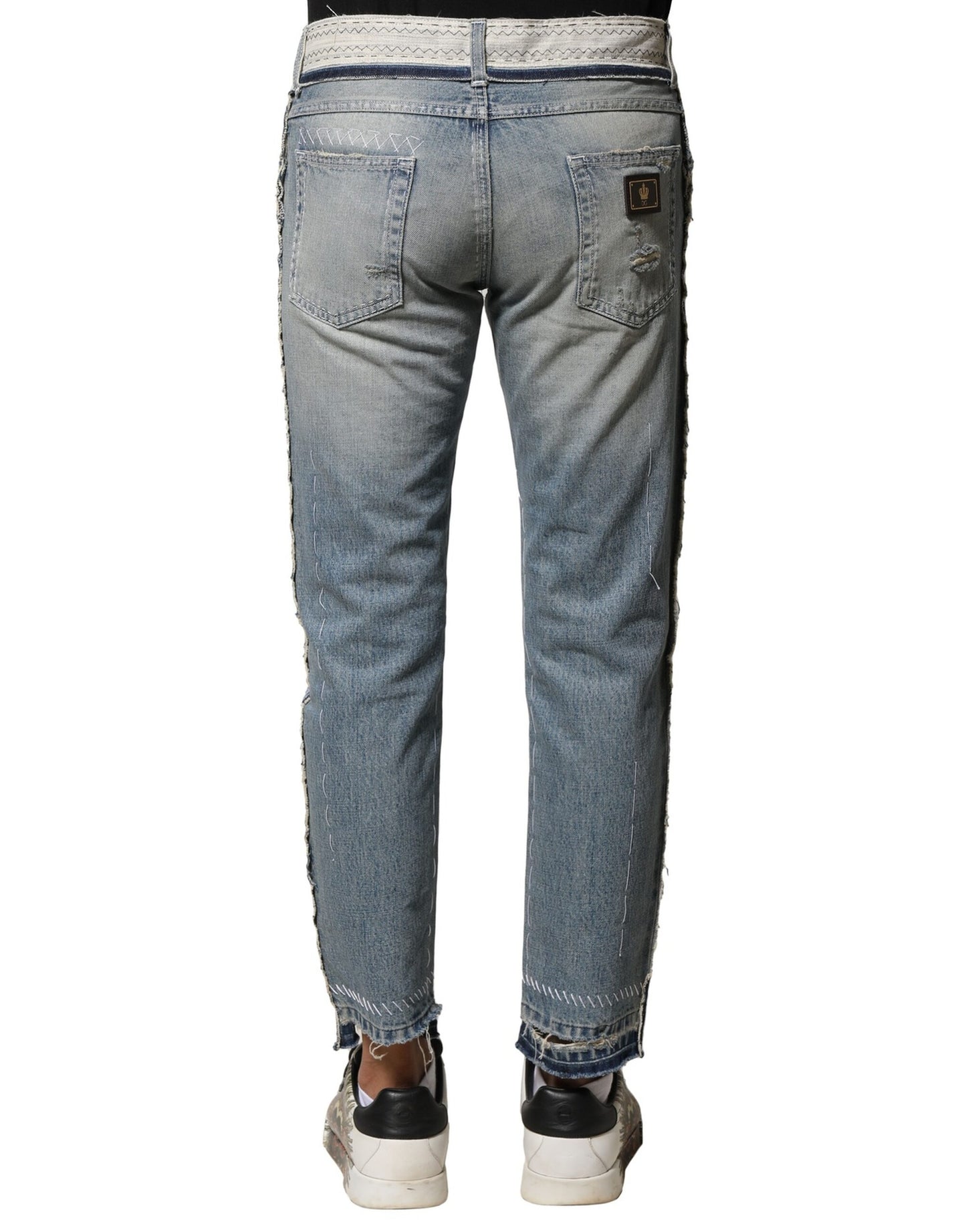 Dolce & Gabbana Ljusblå Raka Jeans Med Slitna Sliter För Herr