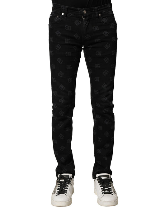Dolce & Gabbana Svarta Bomull DG Logo Skinny Herrjeans
