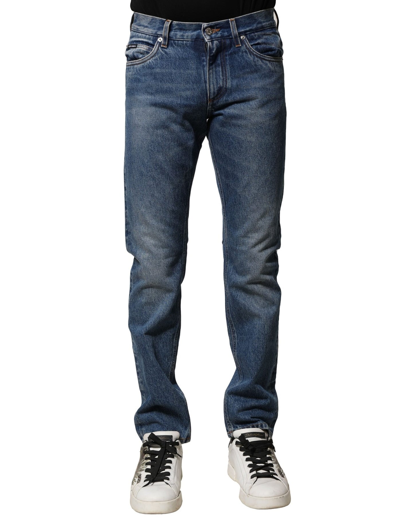 Dolce & Gabbana Blå Bomullsstretch Slim Fit Herrjeans