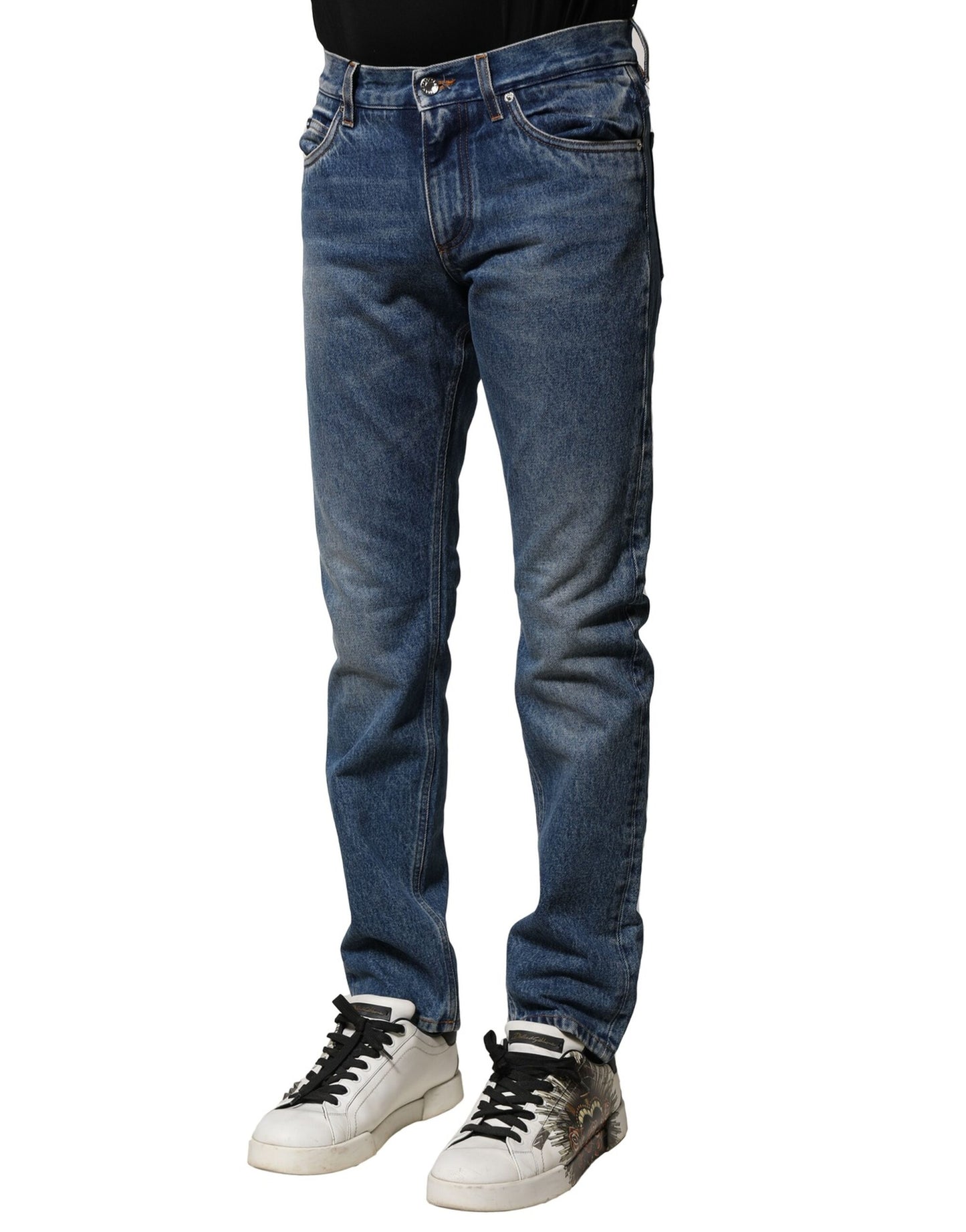 Dolce & Gabbana Blå Bomullsstretch Slim Fit Herrjeans