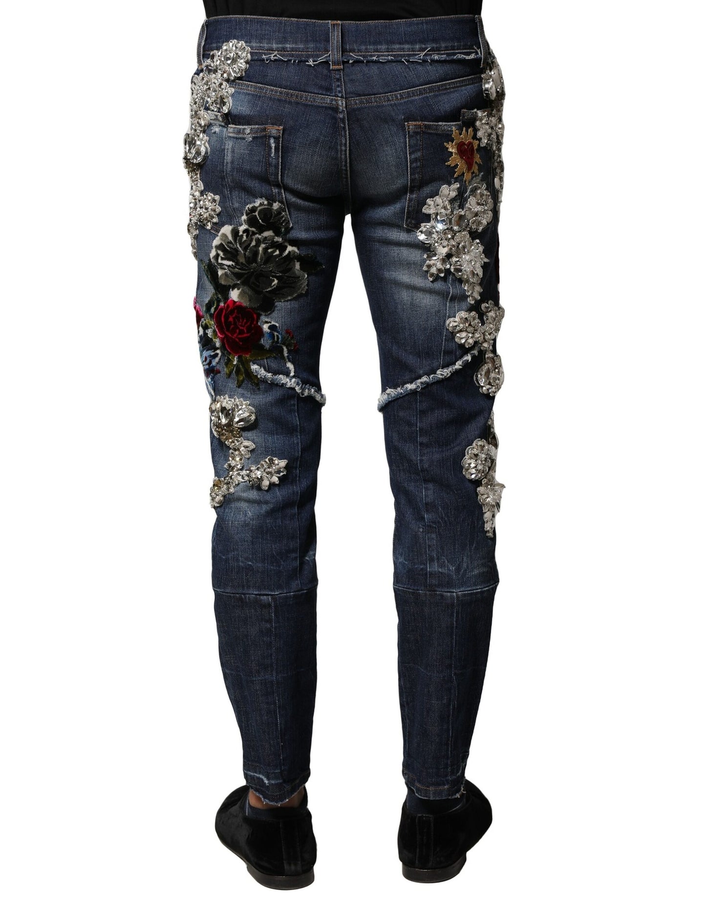 Dolce & Gabbana Blå Bomulls Strassutsmyckade Denim Jeans