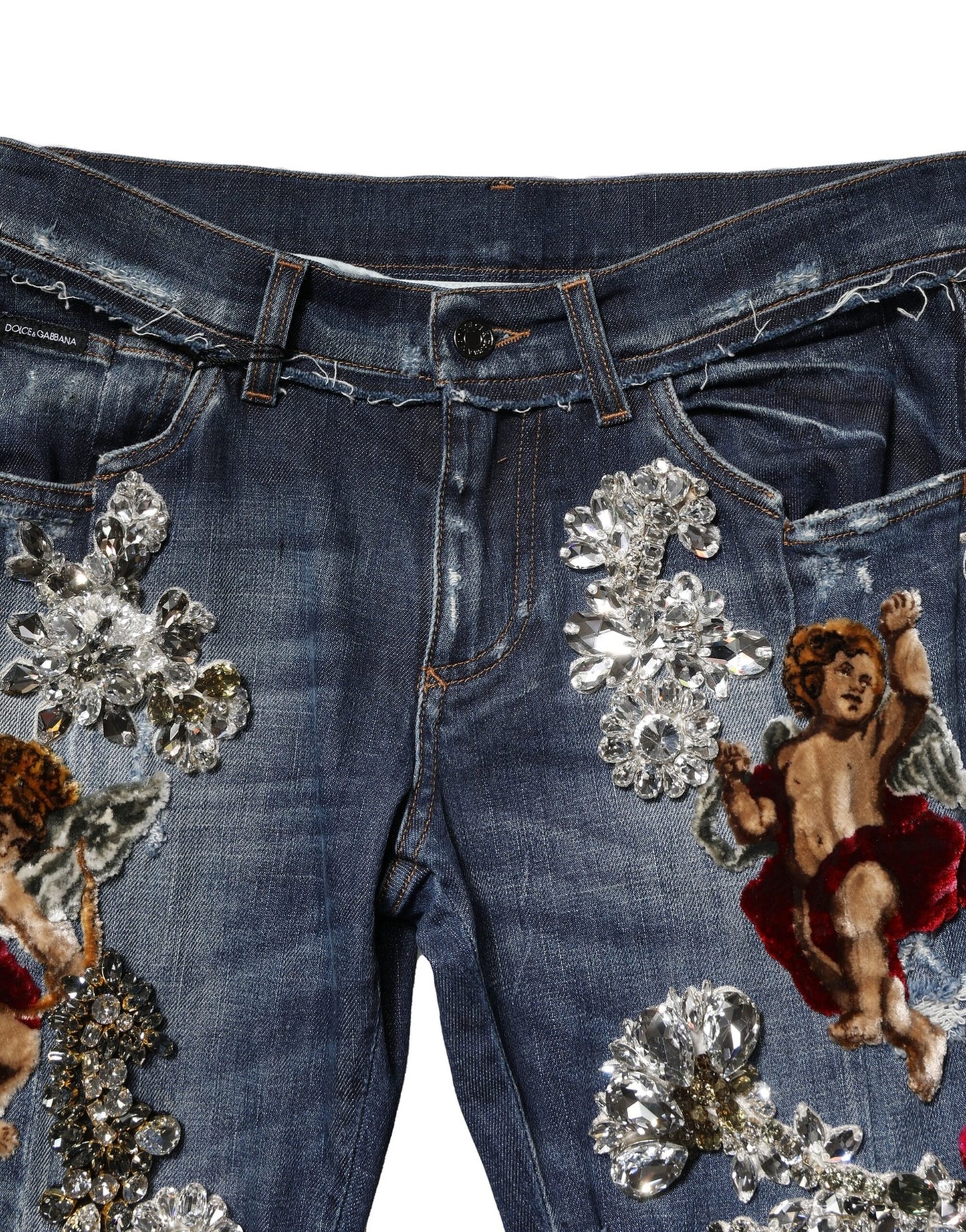 Dolce & Gabbana Blå Bomulls Strassutsmyckade Denim Jeans