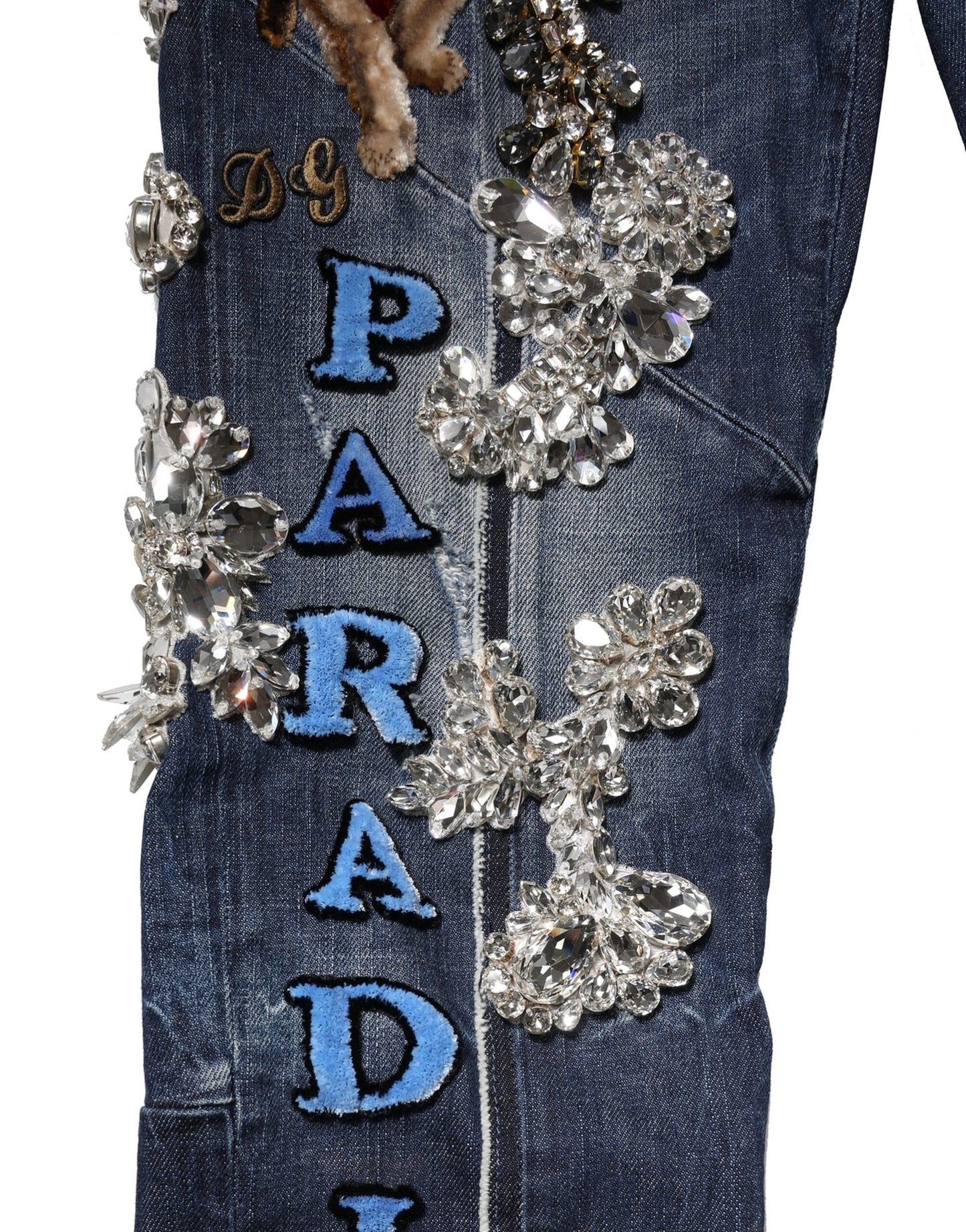 Dolce & Gabbana Blå Bomulls Strassutsmyckade Denim Jeans