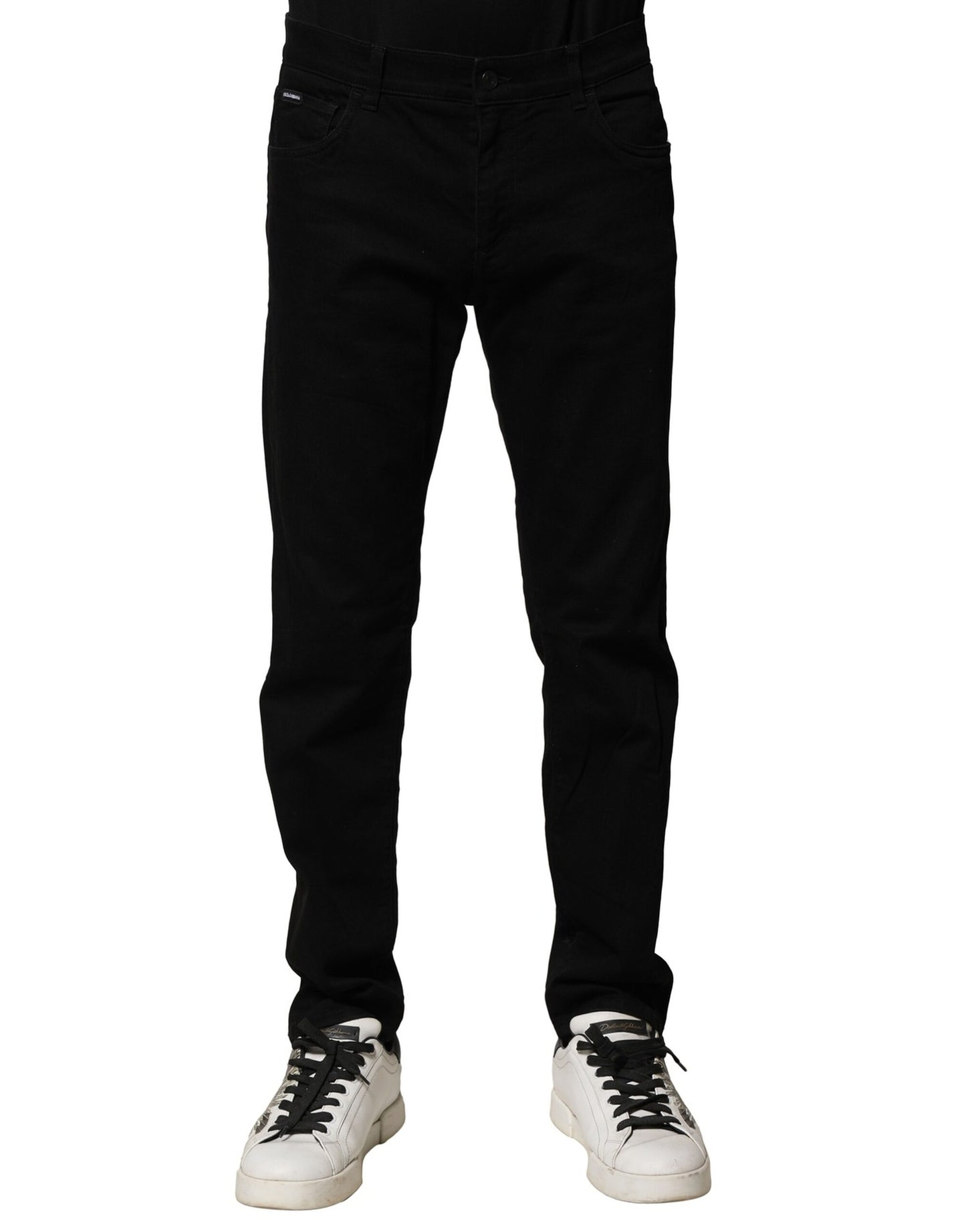 Dolce & Gabbana Svarta Bomullsslitna Slim Fit Herrjeans
